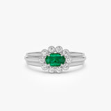 14k Oval Shaped Emerald with Bezel Hale Setting Ring - GeumJewels