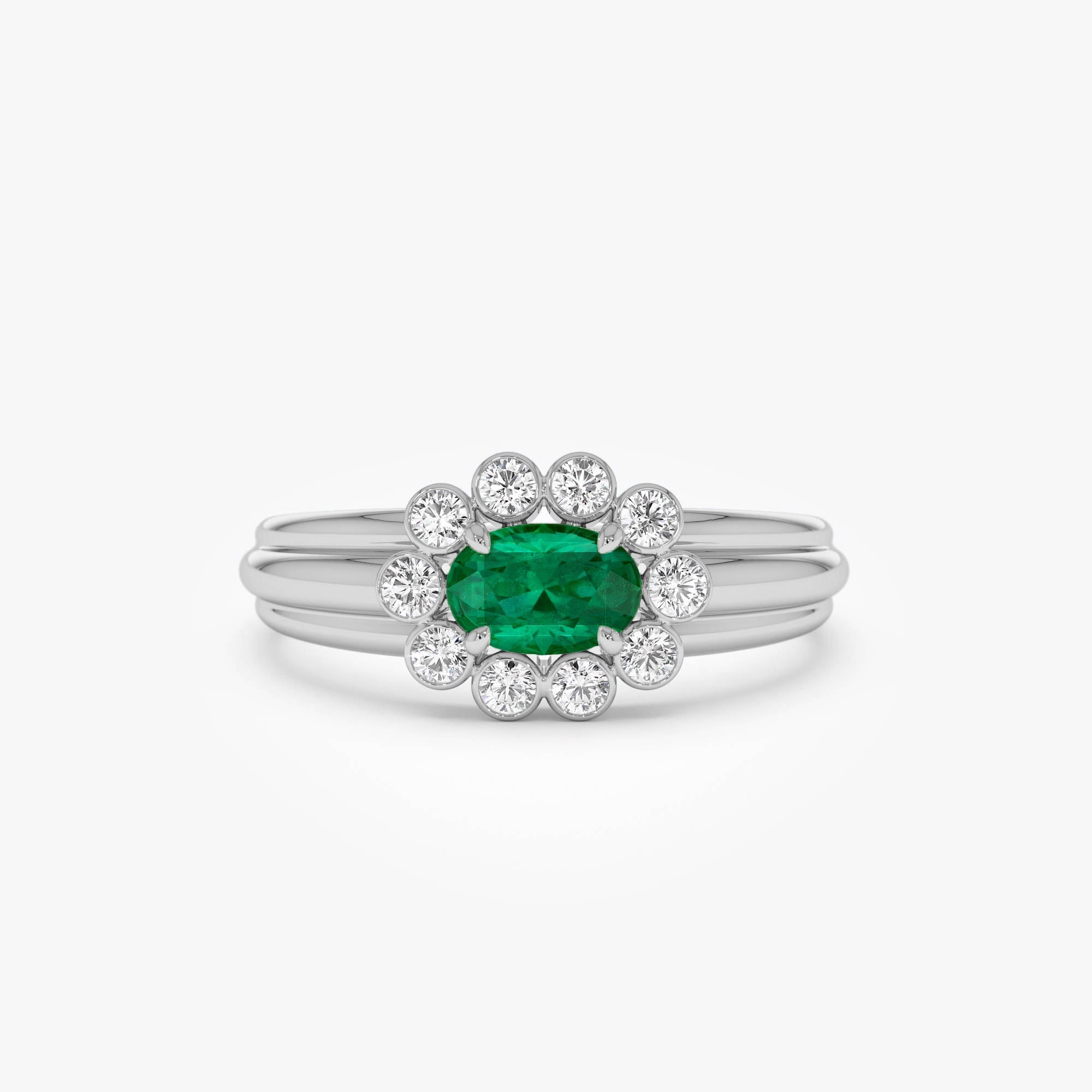 14k Oval Shaped Emerald with Bezel Hale Setting Ring - GeumJewels