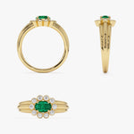 14k Oval Shaped Emerald with Bezel Hale Setting Ring - GeumJewels