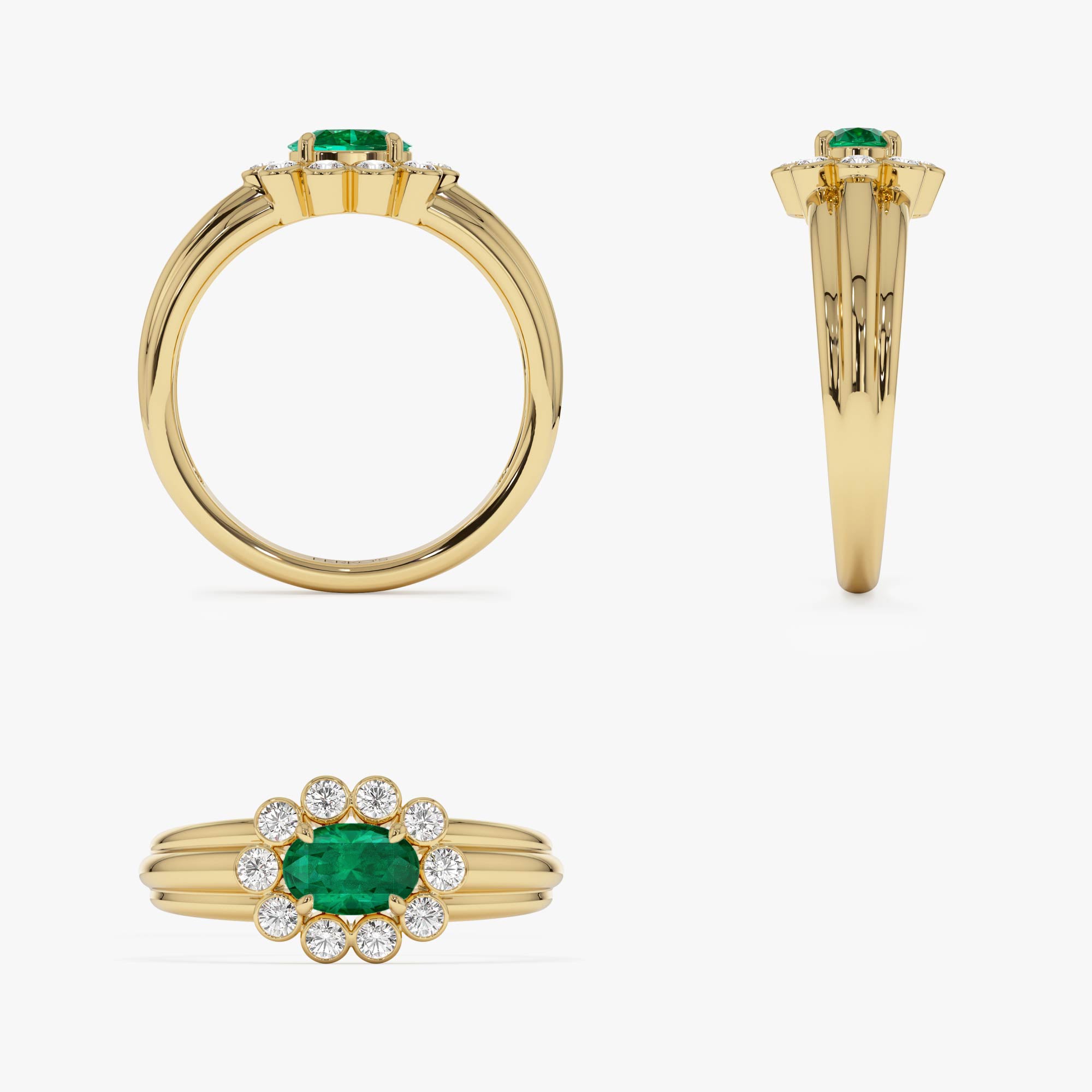 14k Oval Shaped Emerald with Bezel Hale Setting Ring - GeumJewels