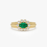 14k Oval Shaped Emerald with Bezel Hale Setting Ring - GeumJewels