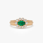 14k Oval Shaped Emerald with Bezel Hale Setting Ring - GeumJewels