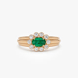 14k Oval Shaped Emerald with Bezel Hale Setting Ring - GeumJewels