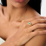 14k Oval Shaped Emerald with Bezel Hale Setting Ring - GeumJewels