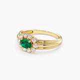 14k Oval Shaped Emerald with Bezel Hale Setting Ring - GeumJewels