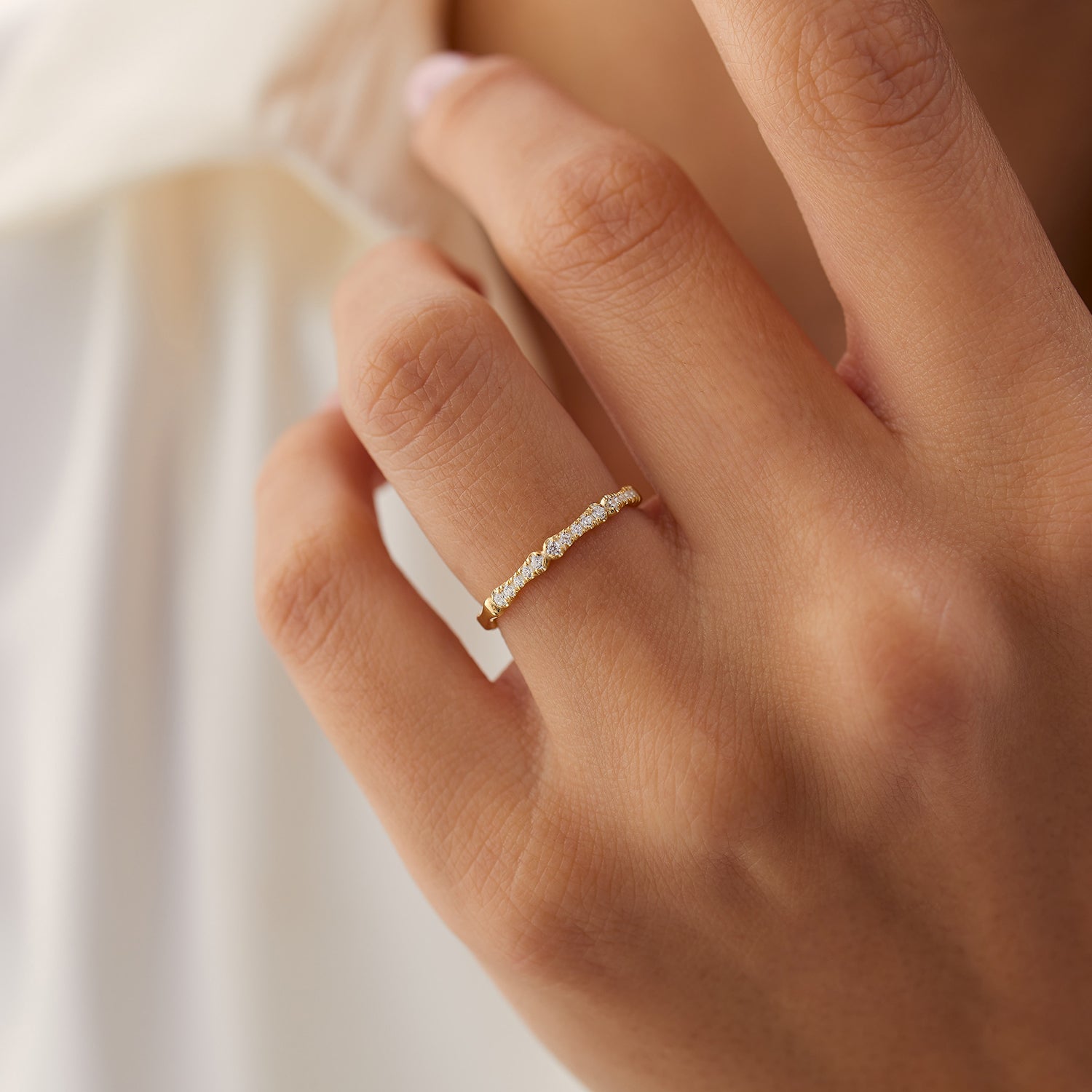 14k Pave Diamond Bamboo Ring - GeumJewels