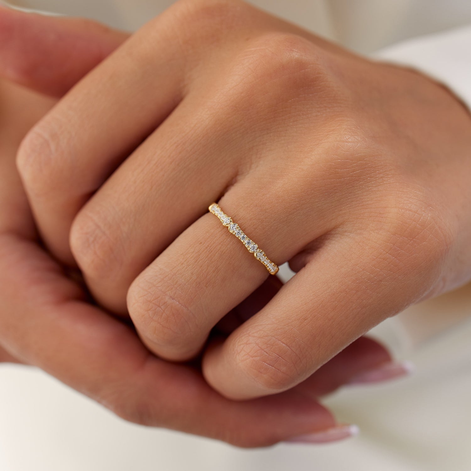 14k Pave Diamond Bamboo Ring - GeumJewels