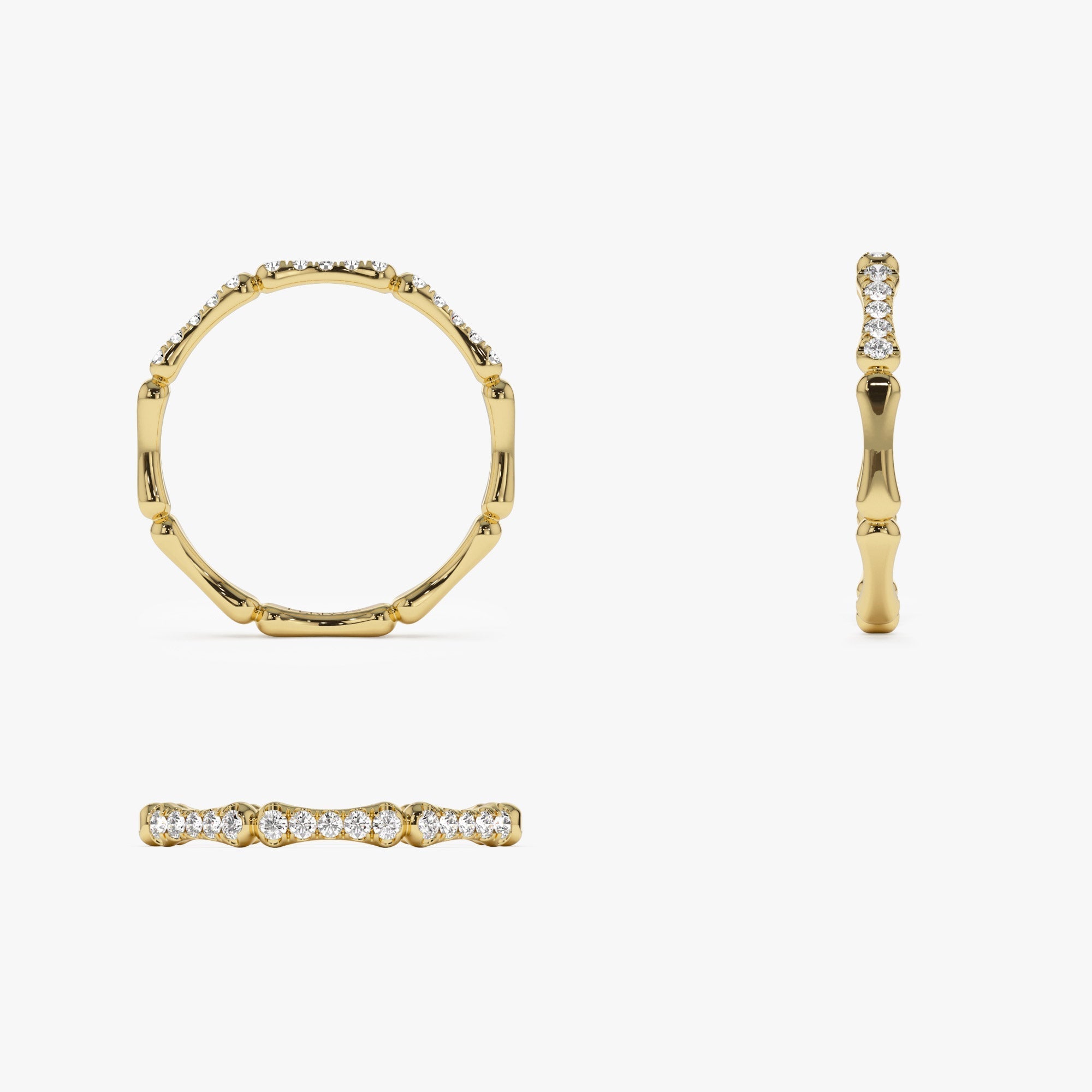 14k Pave Diamond Bamboo Ring - GeumJewels