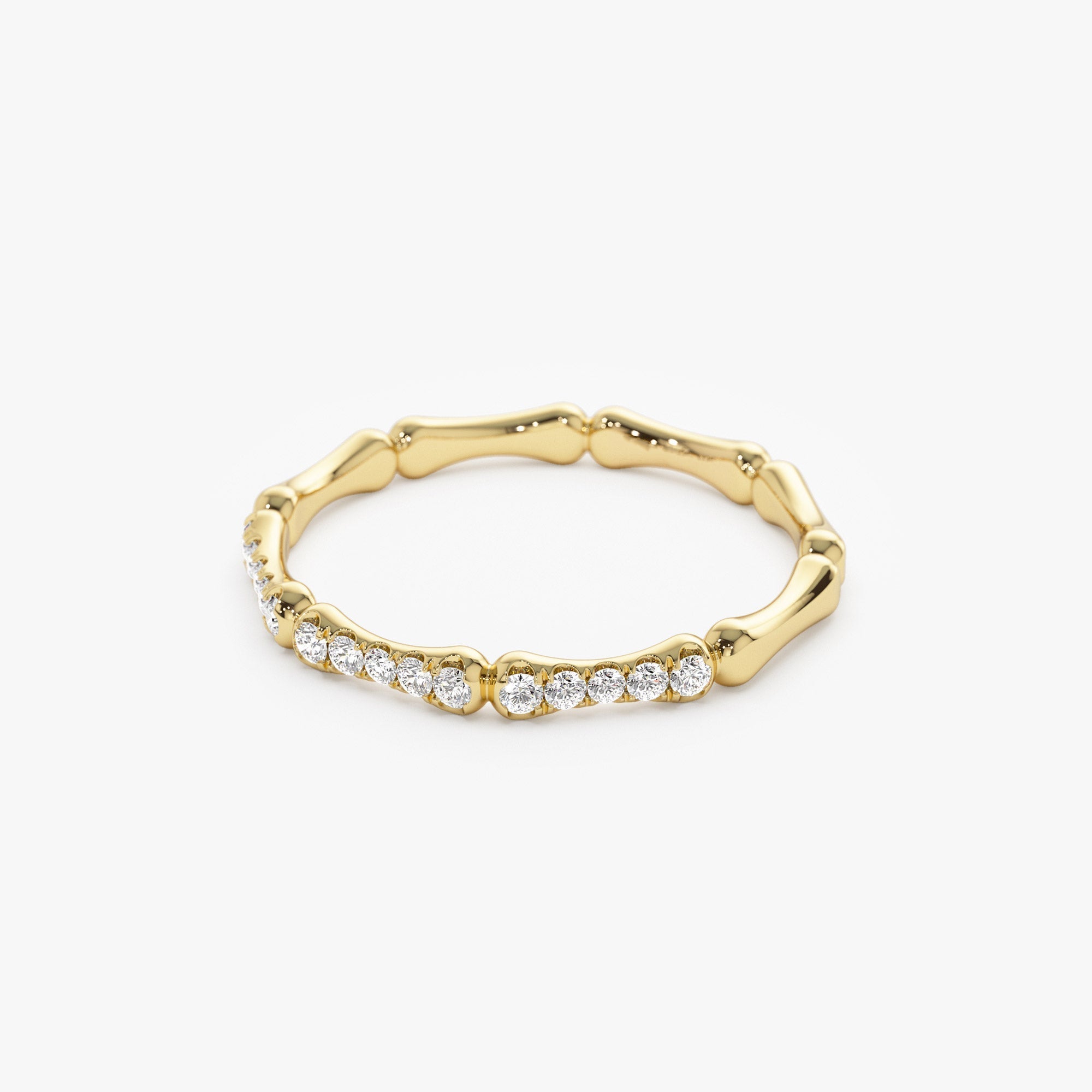 14k Pave Diamond Bamboo Ring - GeumJewels