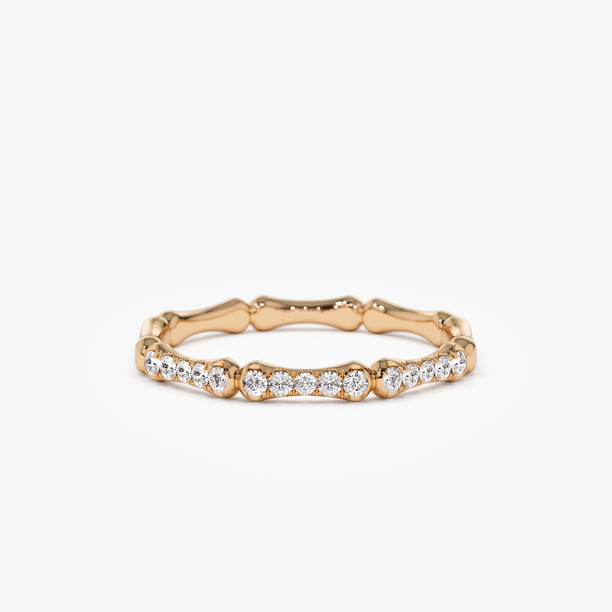 14k Pave Diamond Bamboo Ring - GeumJewels