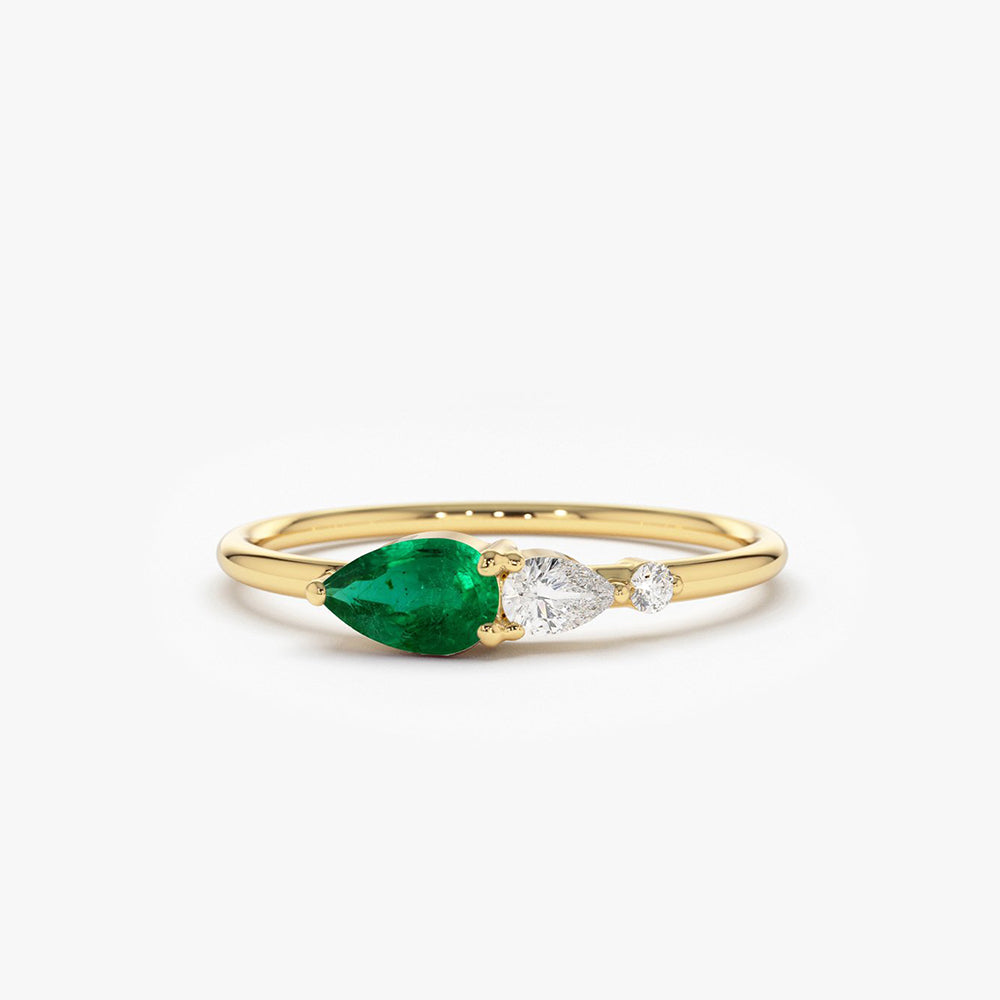 14k Pear Shape Emerald and Diamond Ring - GeumJewels