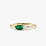 14k Pear Shape Emerald and Diamond Ring - GeumJewels