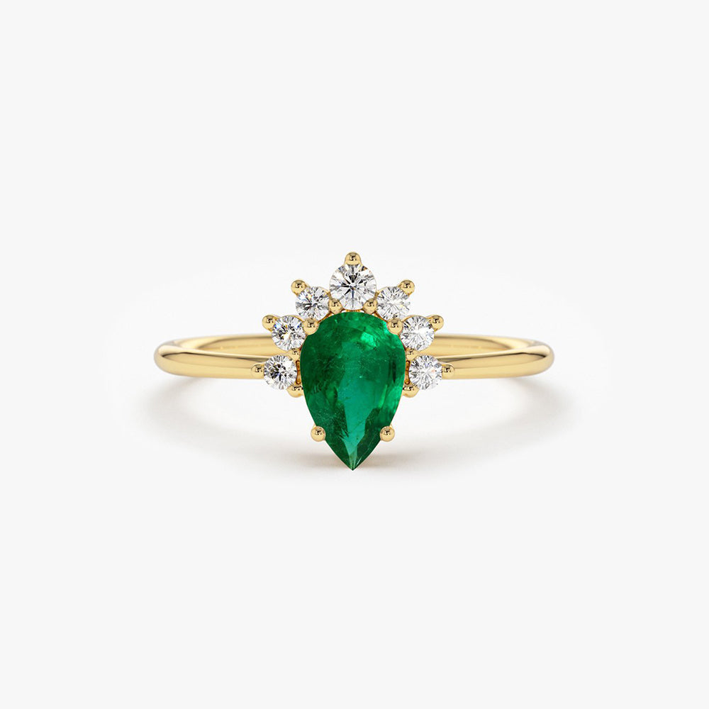 14k Pear Shape Emerald Engagement Ring - GeumJewels