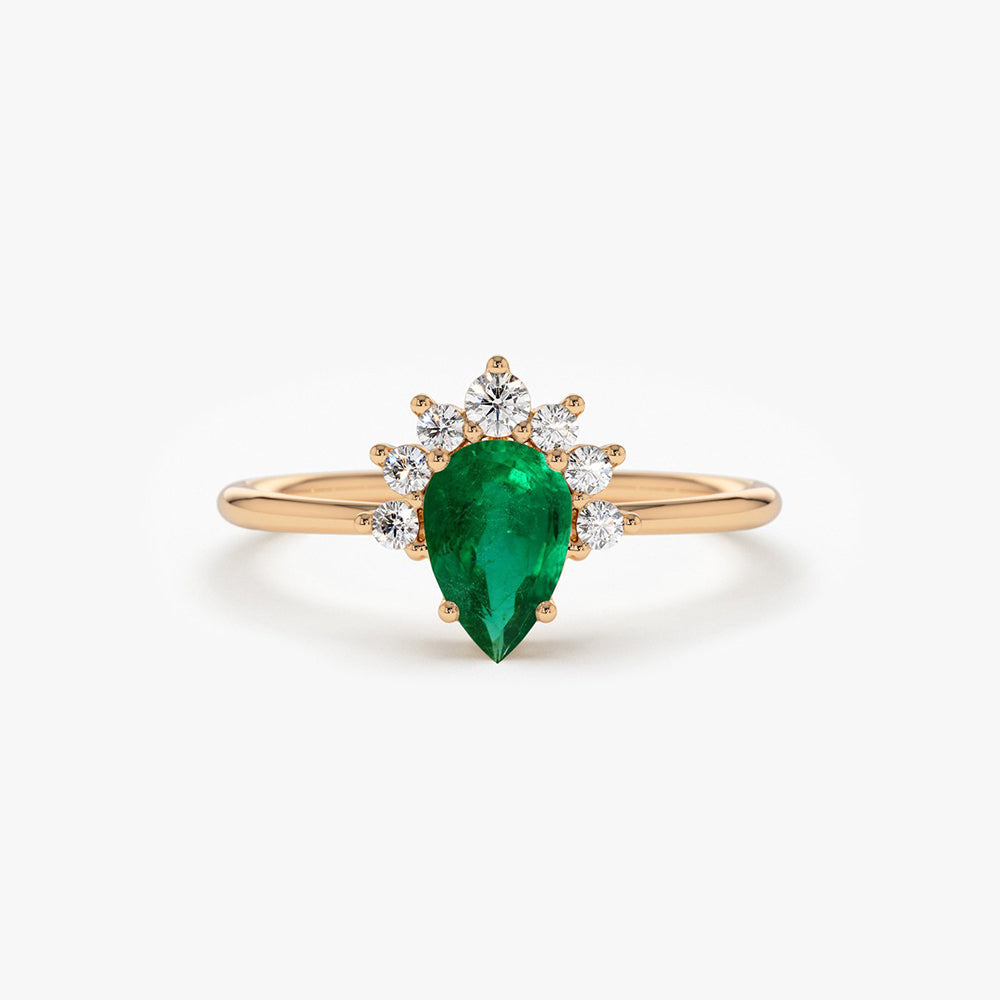 14k Pear Shape Emerald Engagement Ring - GeumJewels
