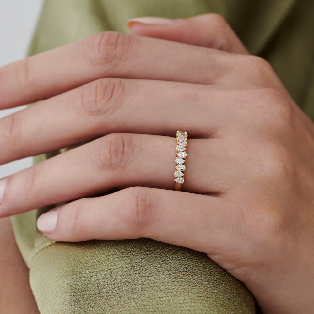 14k Pear Shape Half Eternity Diamond Band - GeumJewels