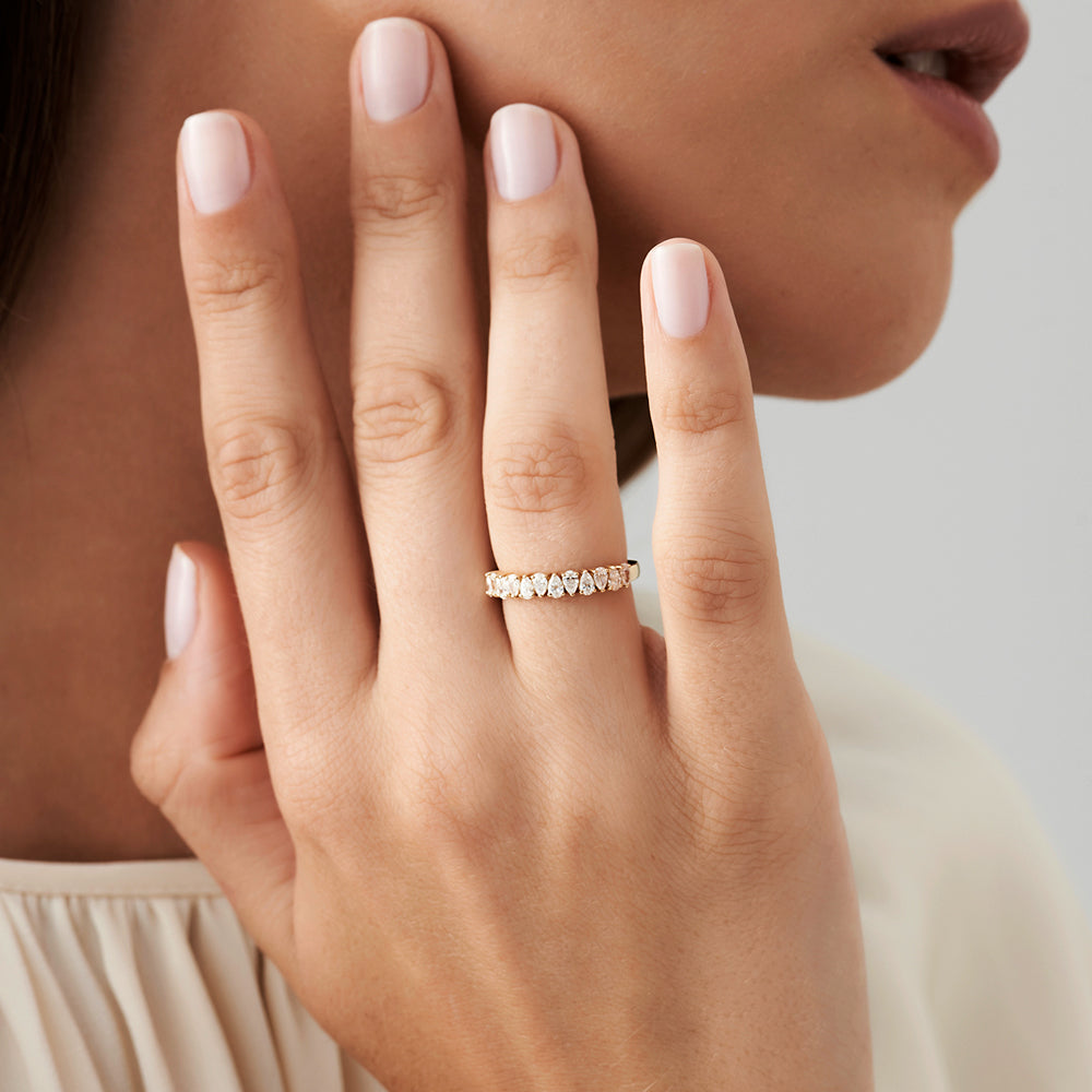 14k Pear Shape Half Eternity Diamond Band - GeumJewels