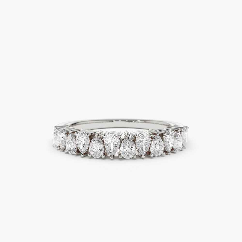 14k Pear Shape Half Eternity Diamond Band - GeumJewels