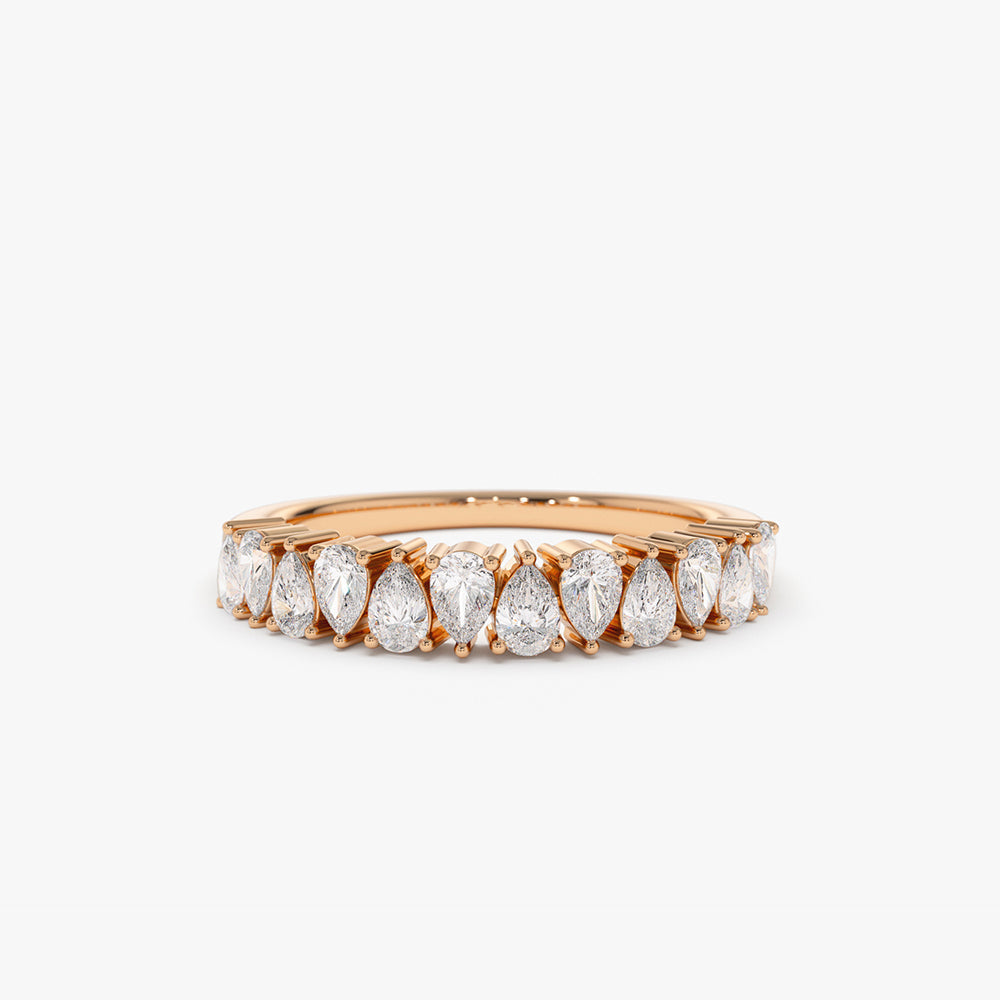 14k Pear Shape Half Eternity Diamond Band - GeumJewels