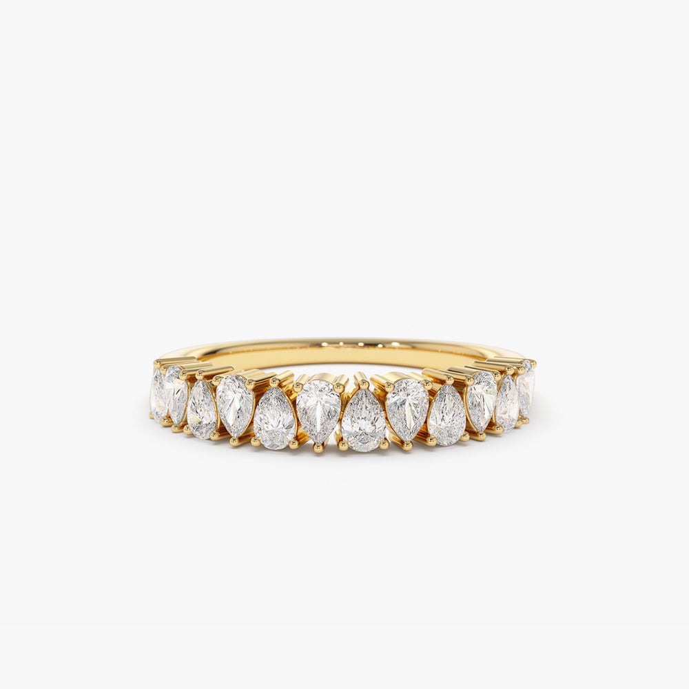14k Pear Shape Half Eternity Diamond Band - GeumJewels