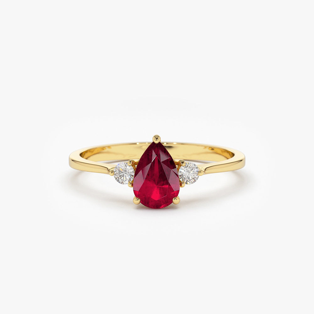 14K Pear Shape Ruby Ring with Diamonds - GeumJewels