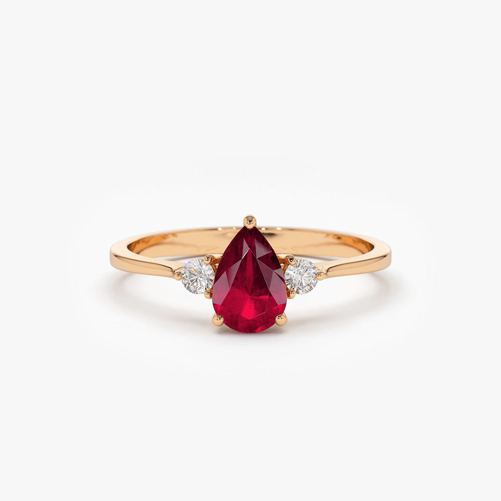 14K Pear Shape Ruby Ring with Diamonds - GeumJewels