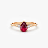 14K Pear Shape Ruby Ring with Diamonds - GeumJewels
