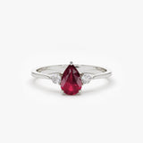 14K Pear Shape Ruby Ring with Diamonds - GeumJewels