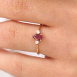 14K Pear Shape Ruby Ring with Diamonds - GeumJewels
