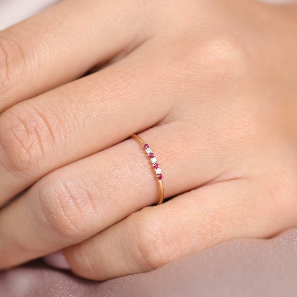 14k Petite Ruby and Diamond Ring - GeumJewels