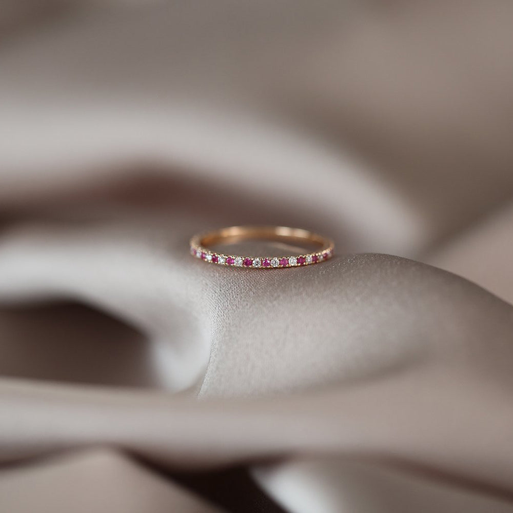 14K Ruby and Diamond Alternating Eternity Ring - GeumJewels