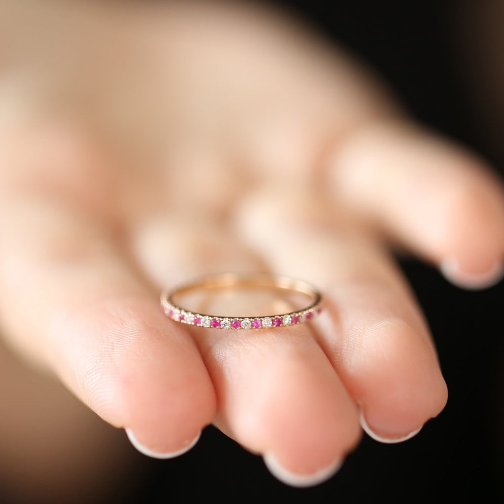 14K Ruby and Diamond Alternating Eternity Ring - GeumJewels
