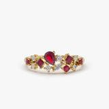 14k Ruby and Diamond Mixed Shape Cluster Ring - GeumJewels
