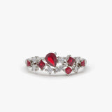 14k Ruby and Diamond Mixed Shape Cluster Ring - GeumJewels