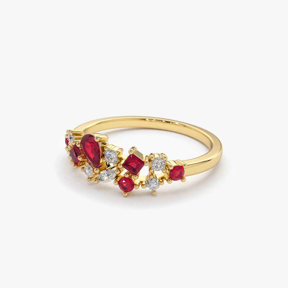 14k Ruby and Diamond Mixed Shape Cluster Ring - GeumJewels