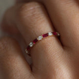 14k Ruby Baguette and Diamond Stackable Wedding Ring - GeumJewels