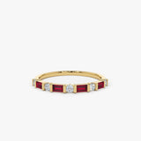 14k Ruby Baguette and Diamond Stackable Wedding Ring - GeumJewels