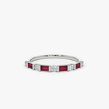 14k Ruby Baguette and Diamond Stackable Wedding Ring - GeumJewels