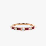 14k Ruby Baguette and Diamond Stackable Wedding Ring - GeumJewels