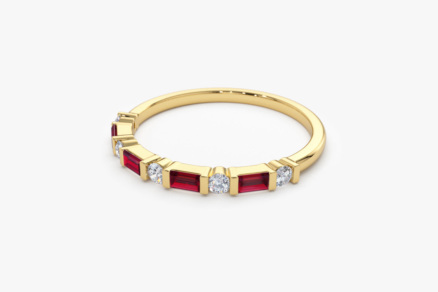 14k Ruby Baguette and Diamond Stackable Wedding Ring - GeumJewels