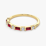 14k Ruby Baguette and Diamond Stackable Wedding Ring - GeumJewels