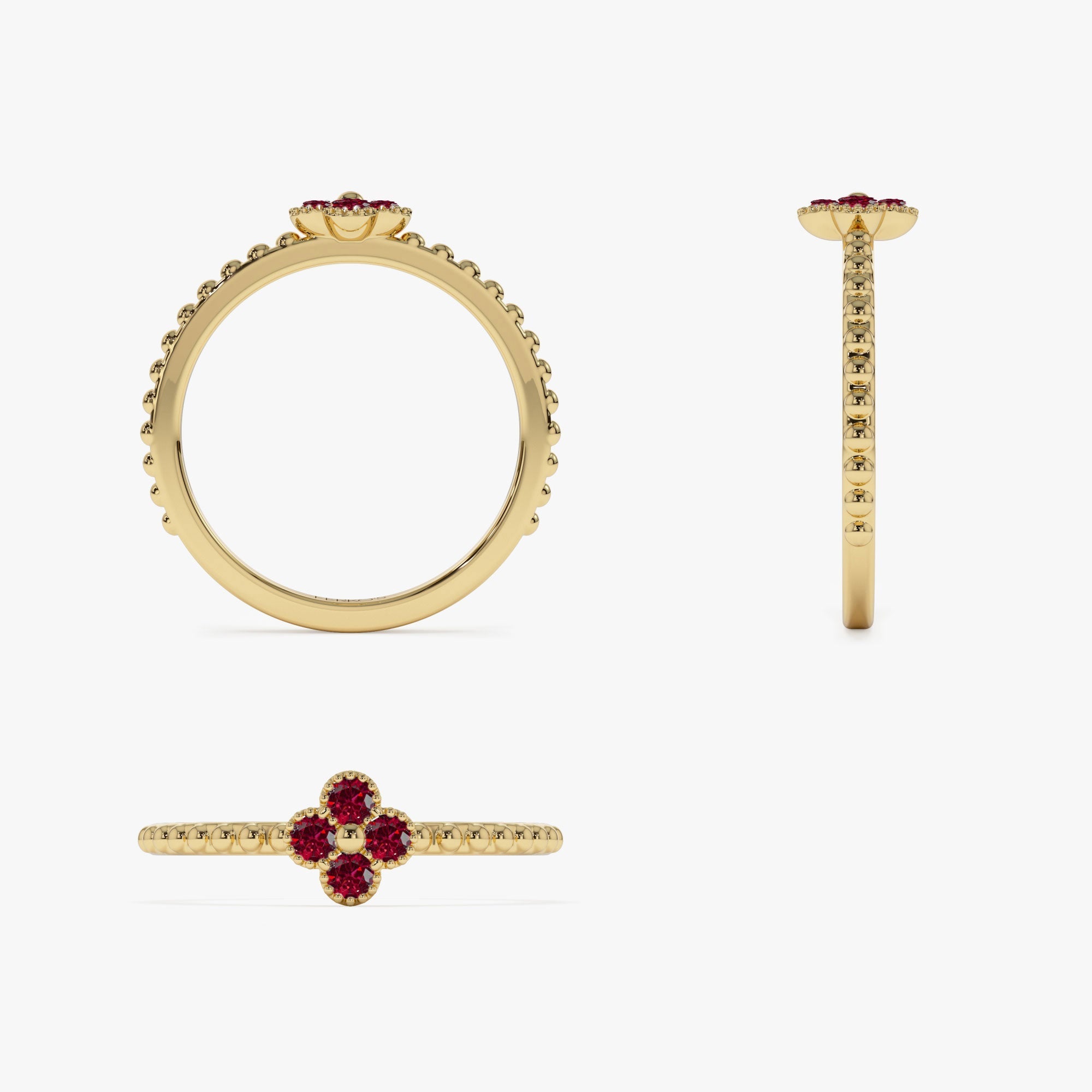 14k Ruby Clover Ring - GeumJewels