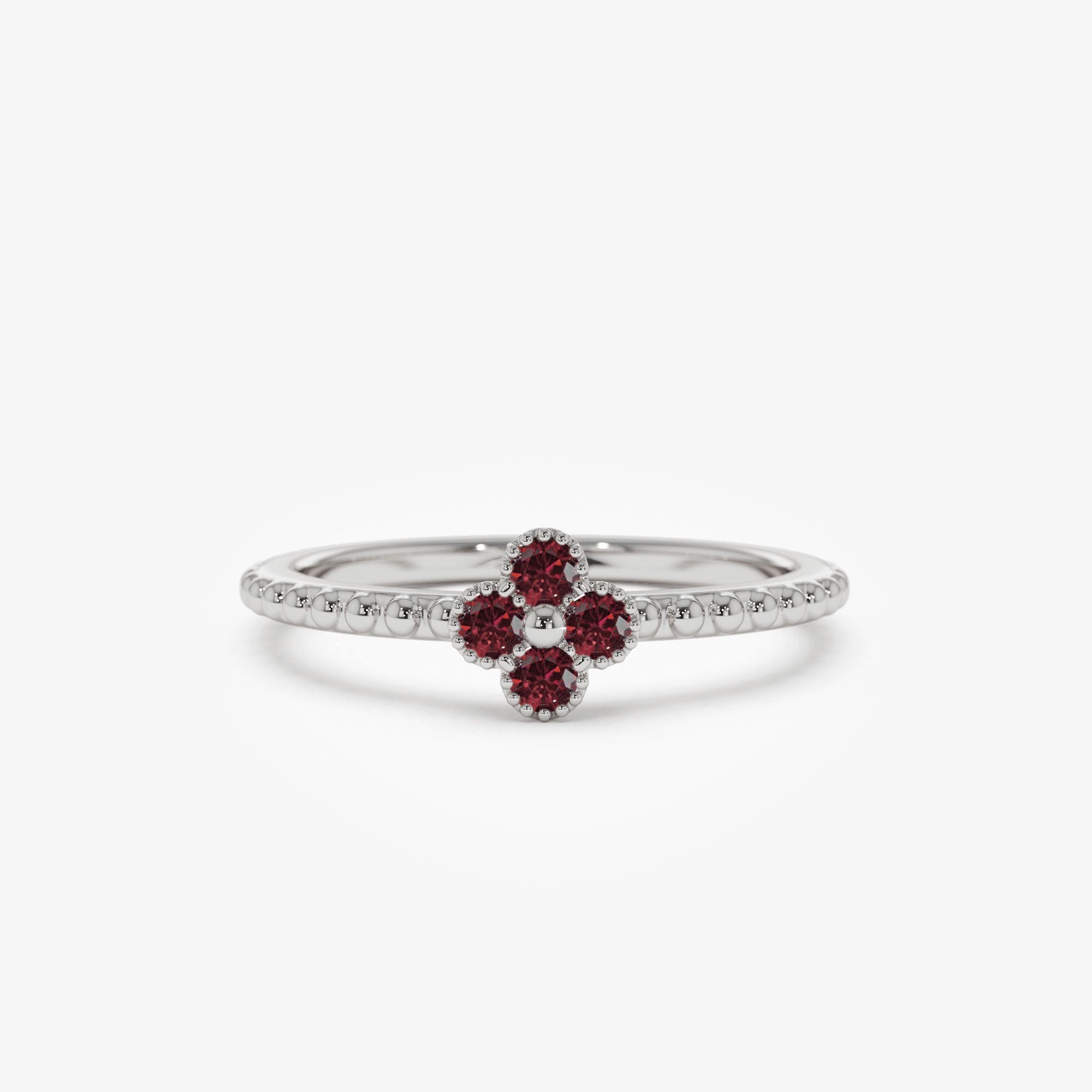 14k Ruby Clover Ring - GeumJewels