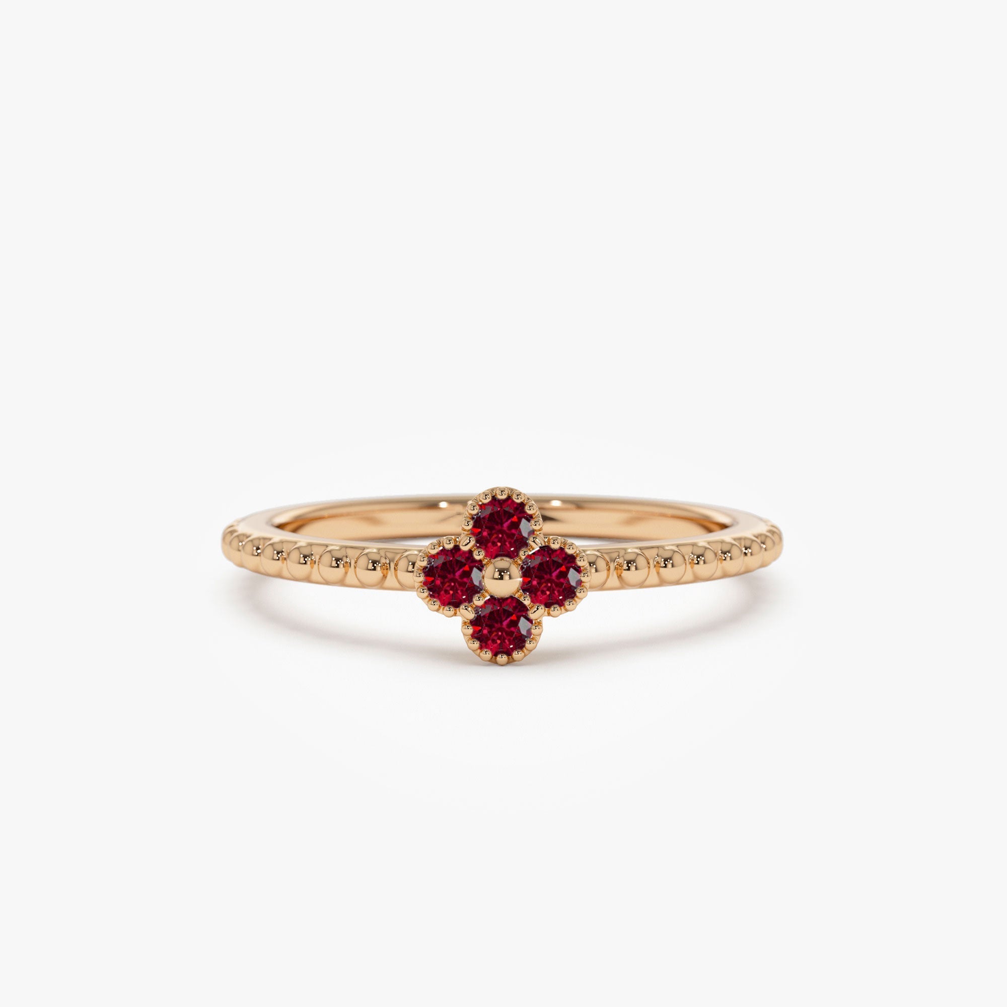 14k Ruby Clover Ring - GeumJewels