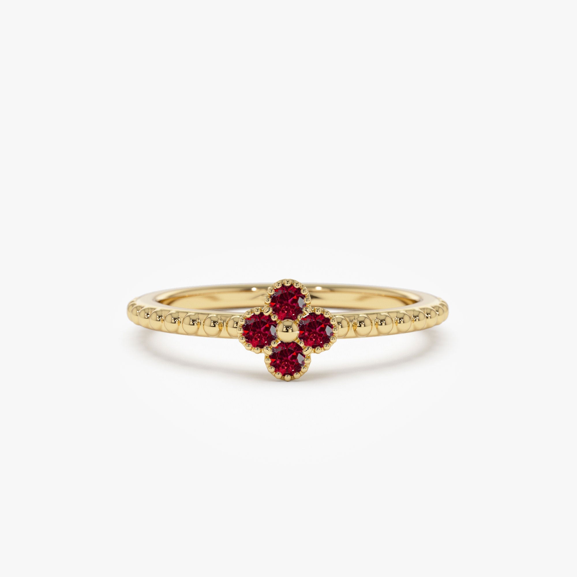 14k Ruby Clover Ring - GeumJewels