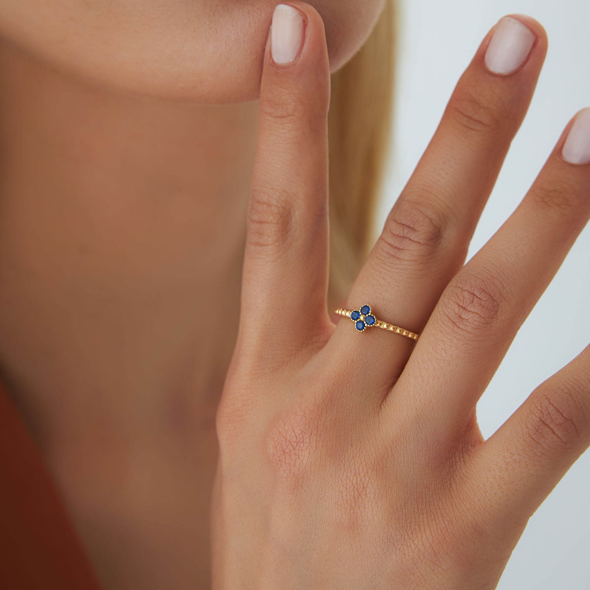14k Sapphire Clover Ring - GeumJewels