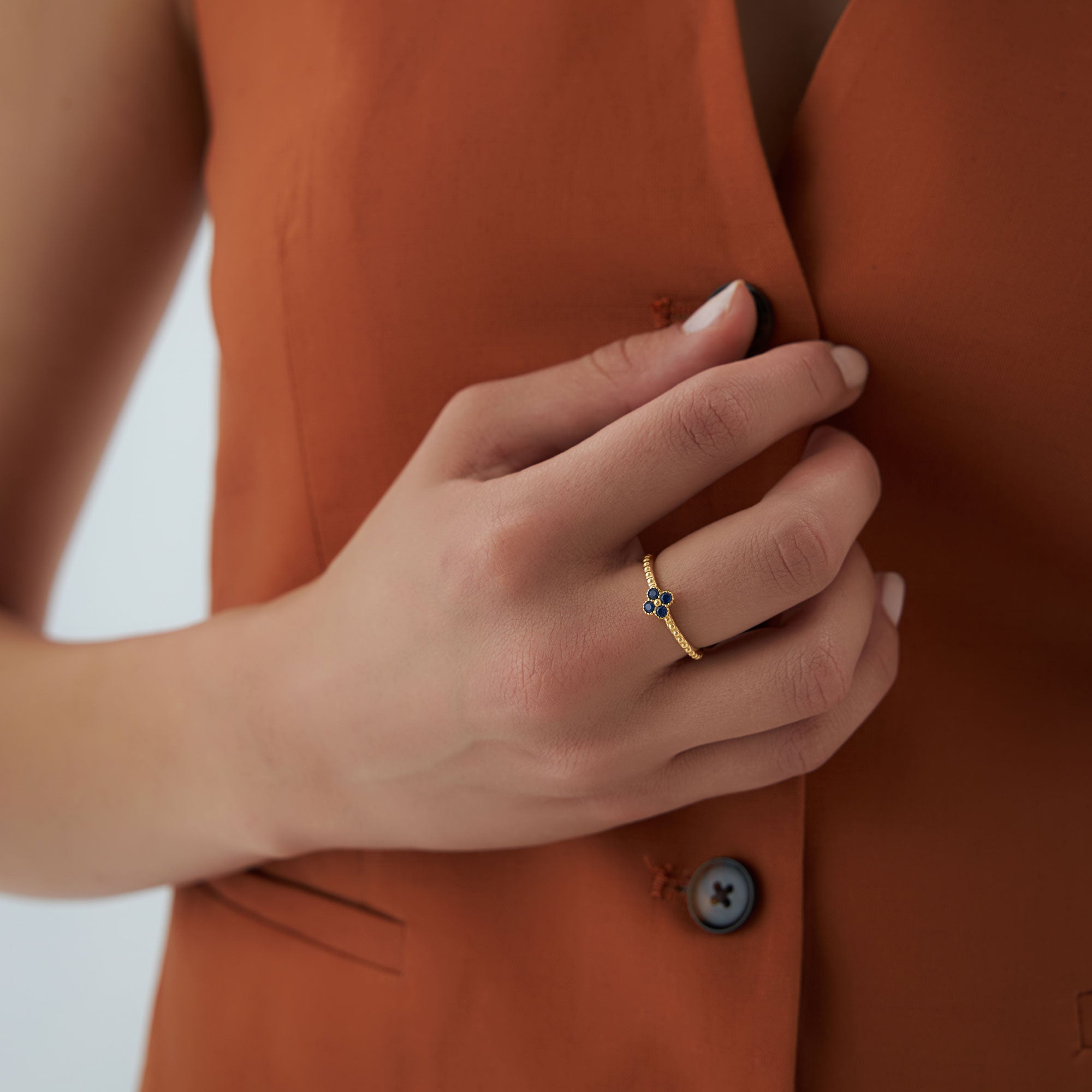 14k Sapphire Clover Ring - GeumJewels