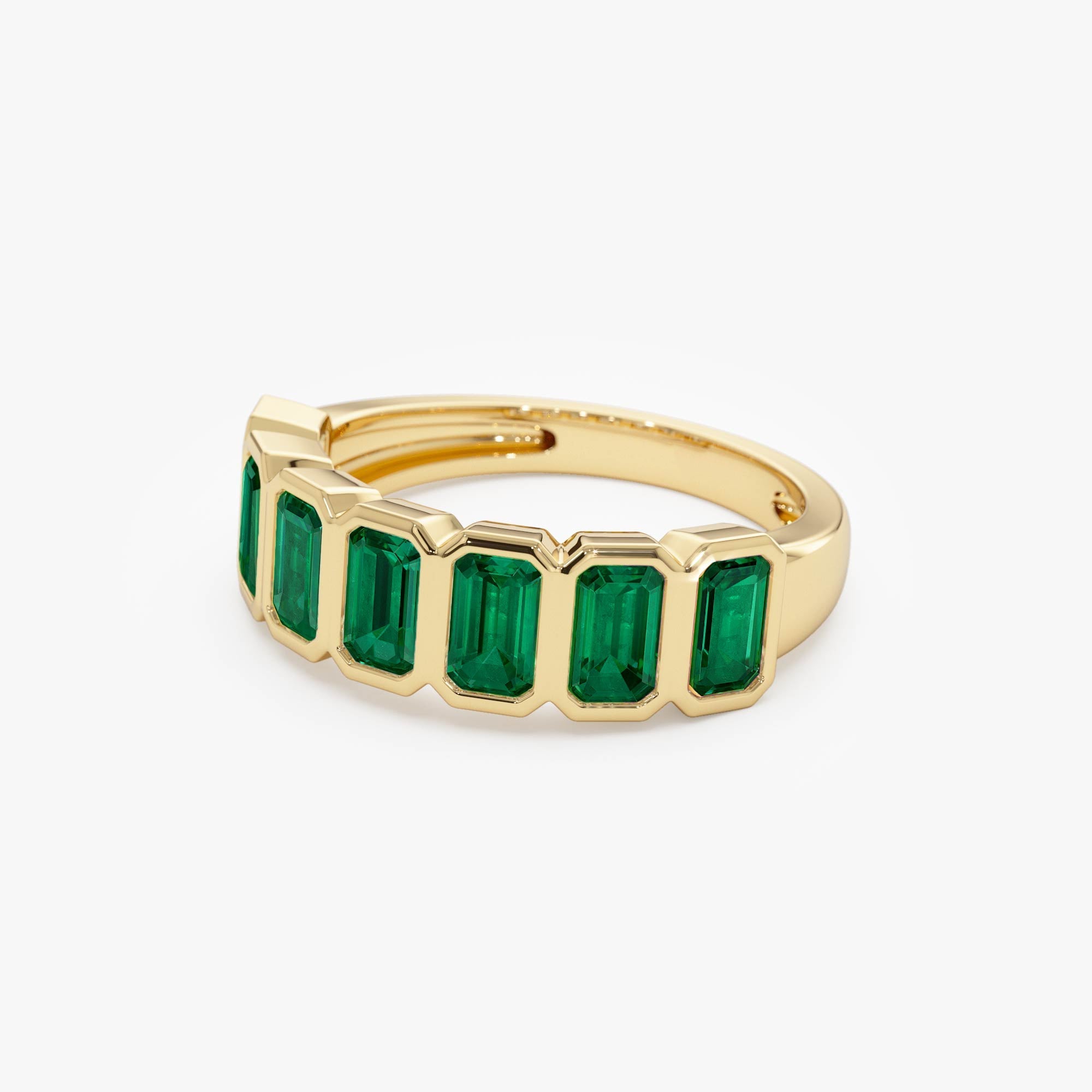 14K Seven Stone Bezel Setting Emerald RIng - GeumJewels