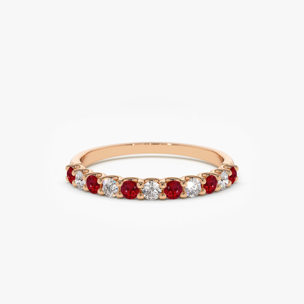 14k Shared Prong Ruby & Diamond Wedding Ring - GeumJewels