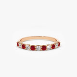 14k Shared Prong Ruby & Diamond Wedding Ring - GeumJewels