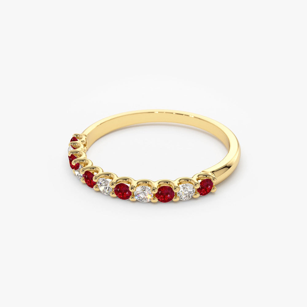 14k Shared Prong Ruby & Diamond Wedding Ring - GeumJewels